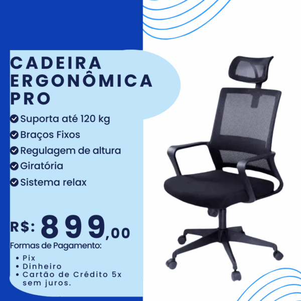 Cadeira Ergonômica Pro c/ Encosto de Cabeça